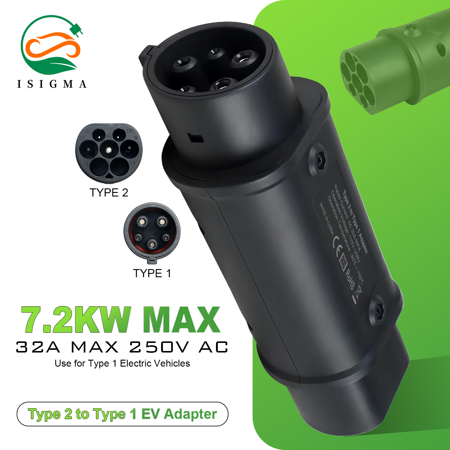 타입 2에서 타입 1 EV 어댑터 32A 7kW IEC - Ev Charger Adapter 리뷰 및 가격
